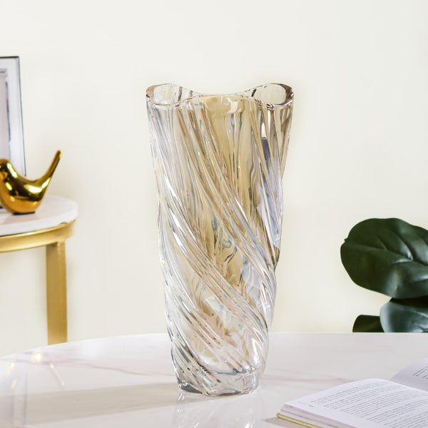 Spiral Glass Flower Vase Amber Large 11 Inch