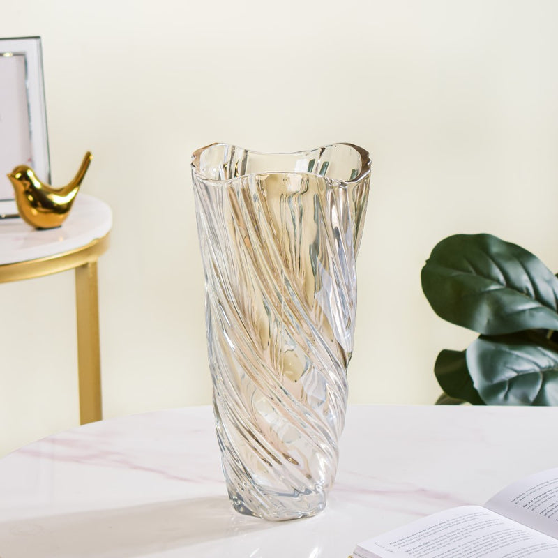 Spiral Glass Flower Vase Amber Large 11 Inch