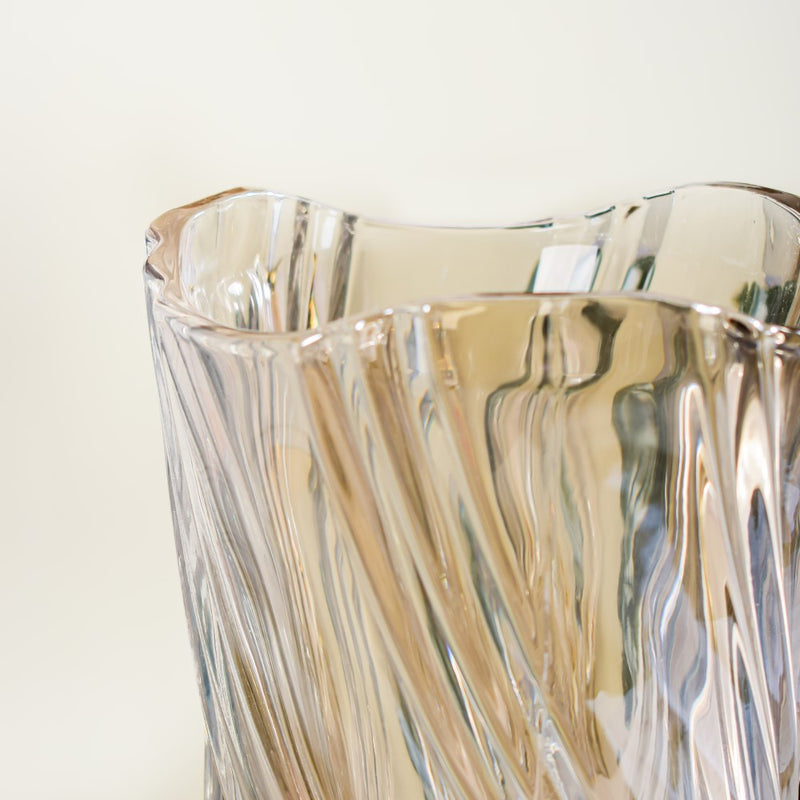 Spiral Glass Flower Vase Amber Large 11 Inch