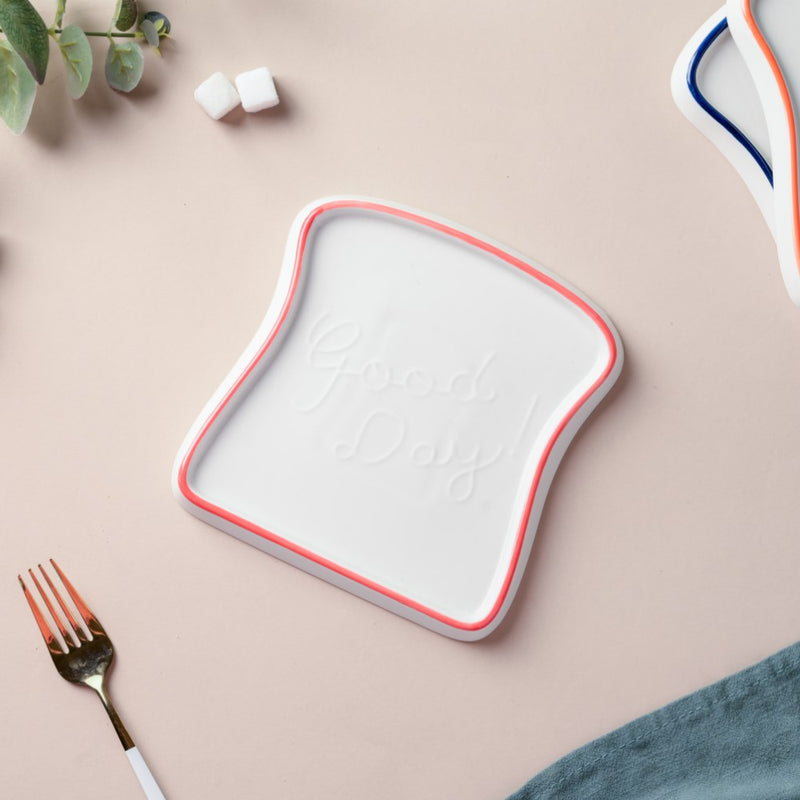 Ceramic Bread Plate Red Rim - Serving plate, snack plate, dessert plate | Plates for dining & home decor