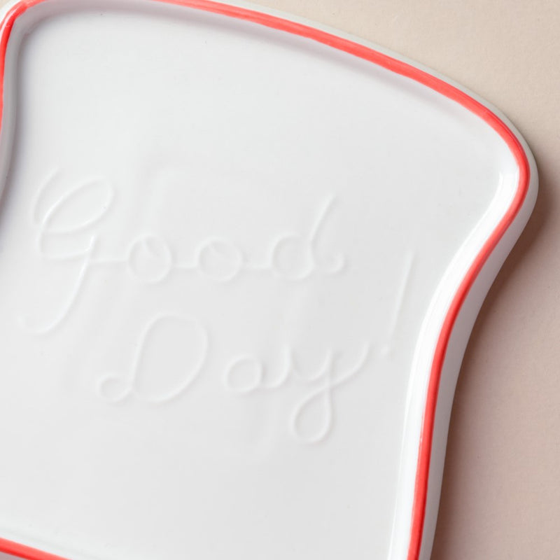 Ceramic Bread Plate Red Rim - Serving plate, snack plate, dessert plate | Plates for dining & home decor