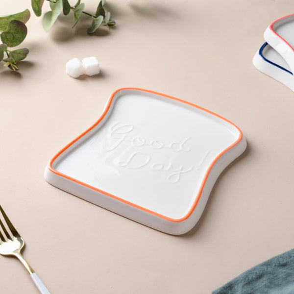 Ceramic Bread Plate Orange Rim - Serving plate, snack plate, dessert plate | Plates for dining & home decor