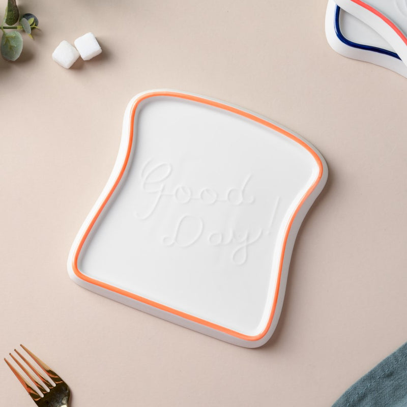 Ceramic Bread Plate Orange Rim - Serving plate, snack plate, dessert plate | Plates for dining & home decor