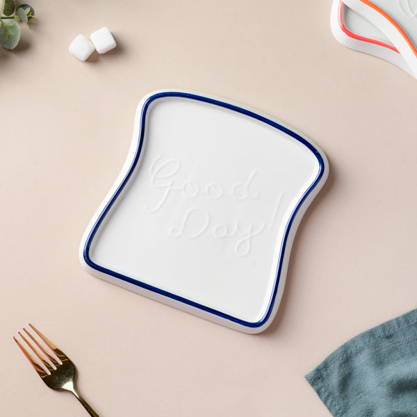 Ceramic Bread Plate Blue Rim - Serving plate, snack plate, dessert plate | Plates for dining & home decor