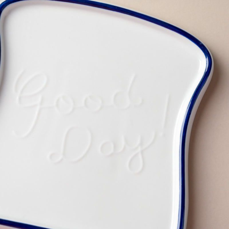 Ceramic Bread Plate Blue Rim - Serving plate, snack plate, dessert plate | Plates for dining & home decor