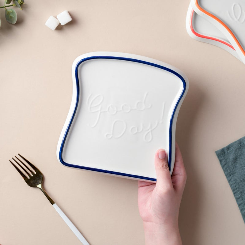 Ceramic Bread Plate Blue Rim - Serving plate, snack plate, dessert plate | Plates for dining & home decor