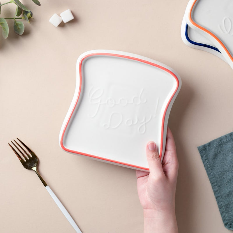 Ceramic Bread Plate Red Rim - Serving plate, snack plate, dessert plate | Plates for dining & home decor