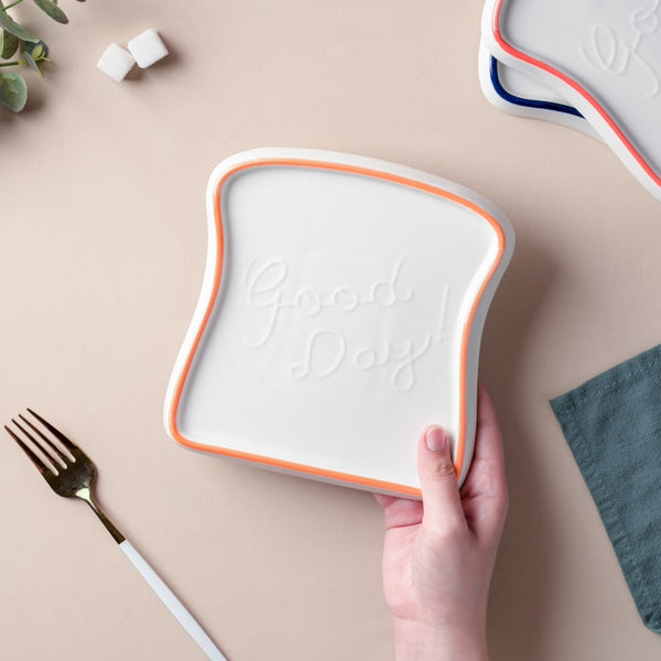 Ceramic Bread Plate Orange Rim - Serving plate, snack plate, dessert plate | Plates for dining & home decor