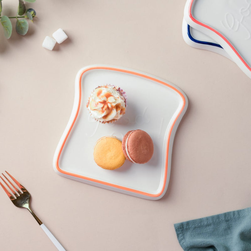 Ceramic Bread Plate Orange Rim - Serving plate, snack plate, dessert plate | Plates for dining & home decor