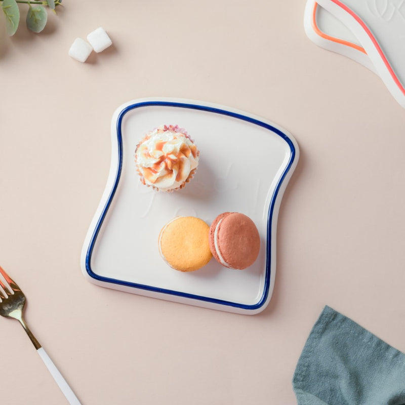 Ceramic Bread Plate Blue Rim - Serving plate, snack plate, dessert plate | Plates for dining & home decor
