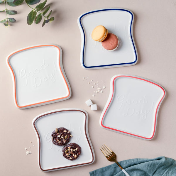 Ceramic Bread Plate Blue Rim - Serving plate, snack plate, dessert plate | Plates for dining & home decor