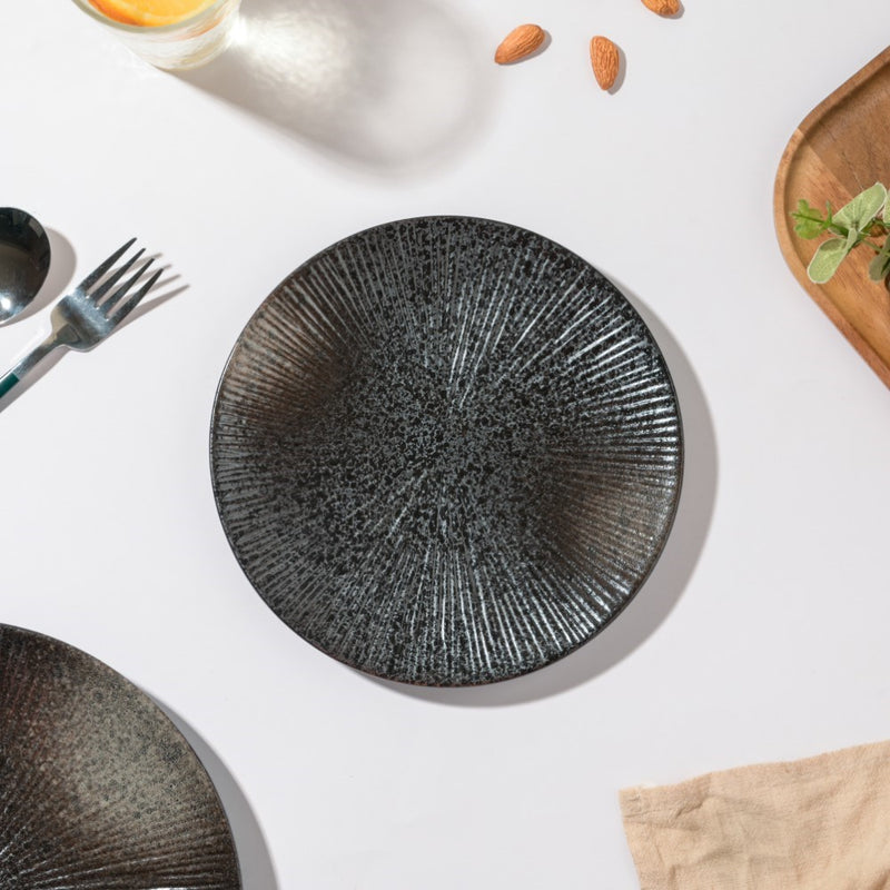 Glazed Texture Snack Plate Black 8 Inch - Serving plate, snack plate, dessert plate | Plates for dining & home decor