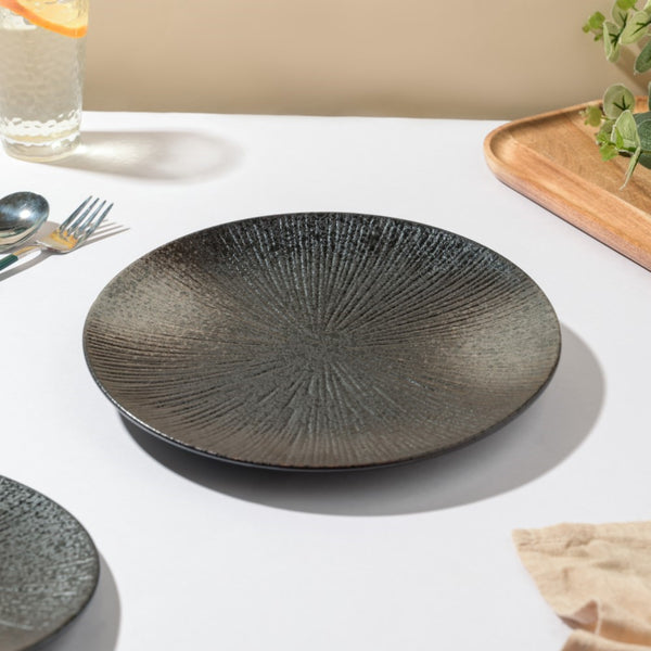 Glazed Texture Dinner Plate Black 9.8 Inch - Serving plate, lunch plate, ceramic dinner plates| Plates for dining table & home decor