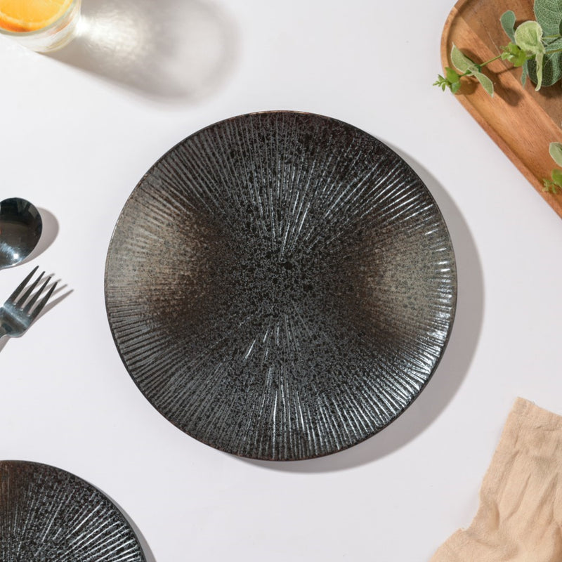 Glazed Texture Dinner Plate Black 9.8 Inch - Serving plate, lunch plate, ceramic dinner plates| Plates for dining table & home decor