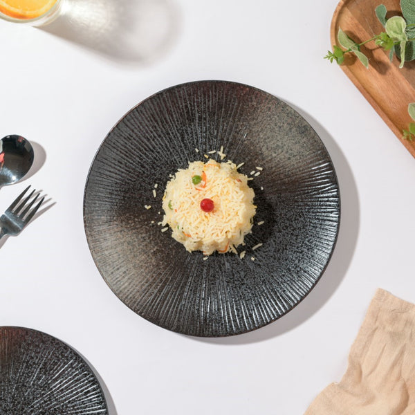 Glazed Texture Dinner Plate Black 9.8 Inch - Serving plate, lunch plate, ceramic dinner plates| Plates for dining table & home decor