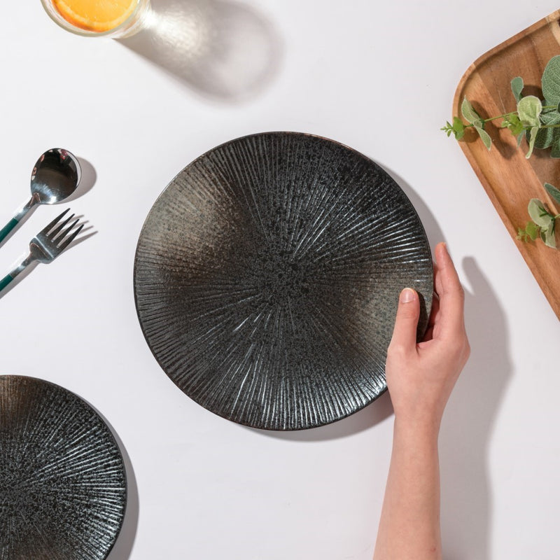 Glazed Texture Dinner Plate Black 9.8 Inch - Serving plate, lunch plate, ceramic dinner plates| Plates for dining table & home decor