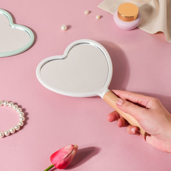 Love Heart Hand Mirror White - Handheld mirror: Buy mirror online | Mirror for dressing table and room decor
