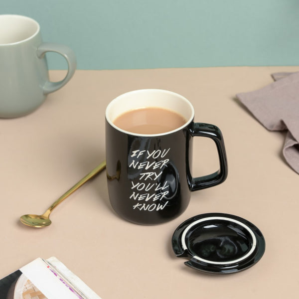 Fix You Black Cup With Lid And Spoon 300 ml