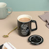 Fix You Black Cup With Lid And Spoon 300 ml- Mug for coffee, tea mug, cappuccino mug | Cups and Mugs for Coffee Table & Home Decor