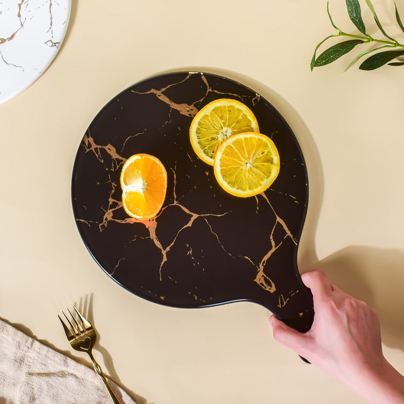 Marble Round Serving Platter Black - Ceramic platter, serving platter, fruit platter | Plates for dining table & home decor