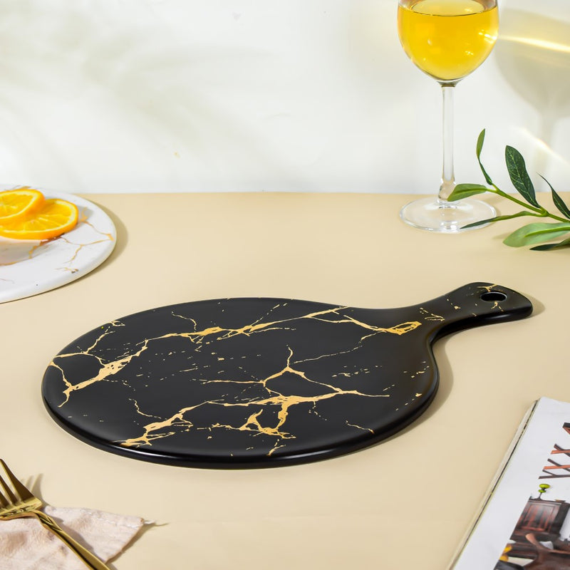 Marble Round Serving Platter Black - Ceramic platter, serving platter, fruit platter | Plates for dining table & home decor