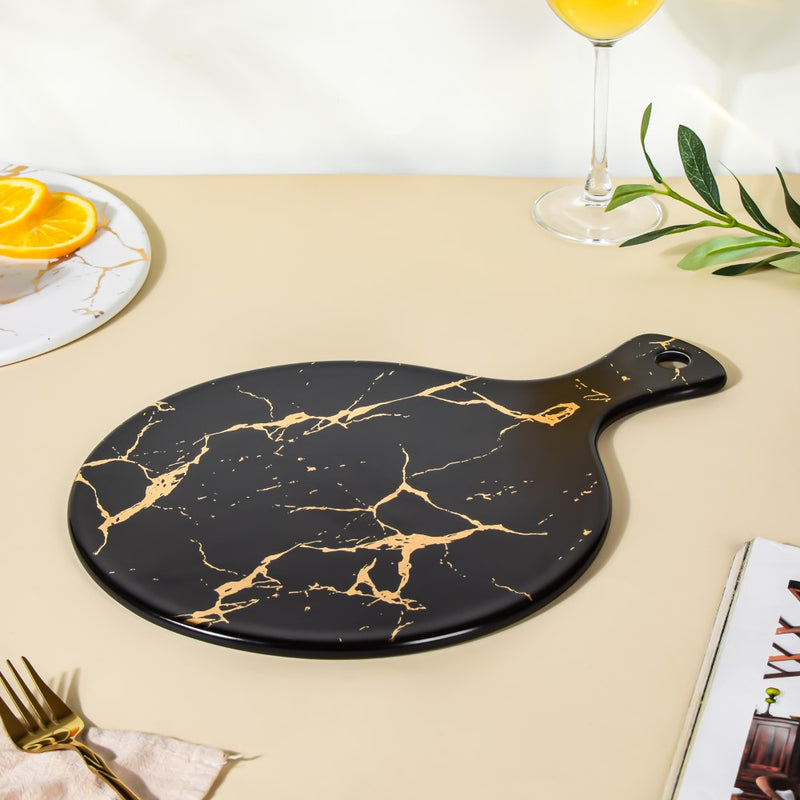 Marble Round Serving Platter Black - Ceramic platter, serving platter, fruit platter | Plates for dining table & home decor
