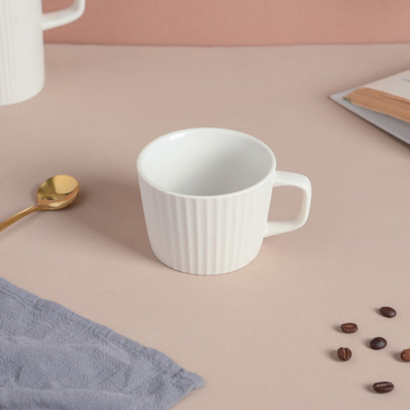 Snow White Ribbed Teacup 150 ml- Tea cup, coffee cup, cup for tea | Cups and Mugs for Office Table & Home Decoration