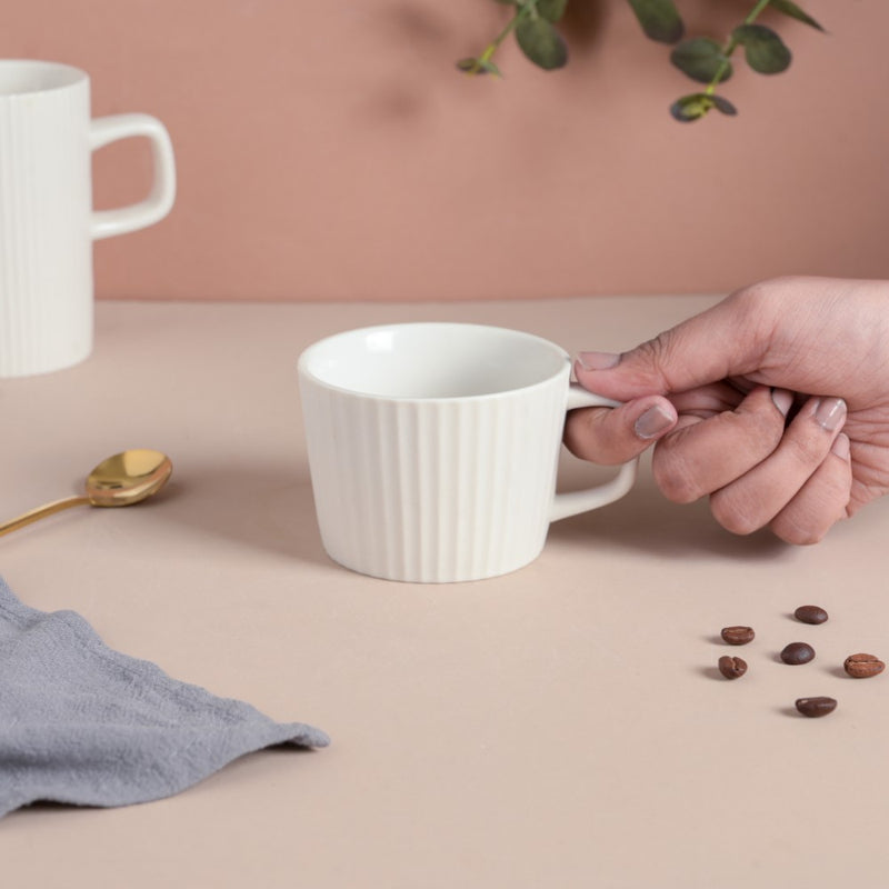 Snow White Ribbed Teacup 150 ml- Tea cup, coffee cup, cup for tea | Cups and Mugs for Office Table & Home Decoration