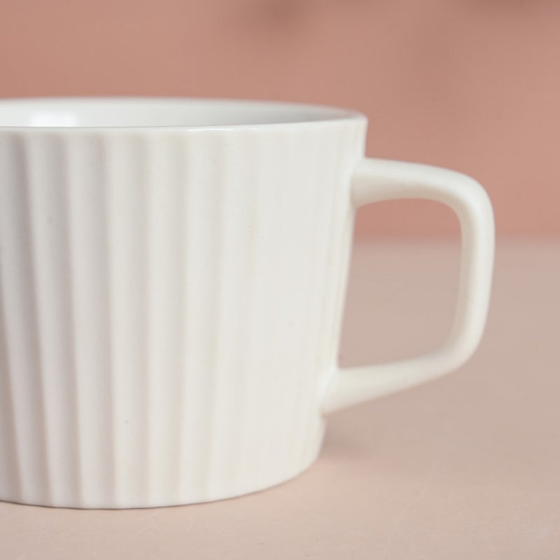Snow White Ribbed Teacup 150 ml- Tea cup, coffee cup, cup for tea | Cups and Mugs for Office Table & Home Decoration