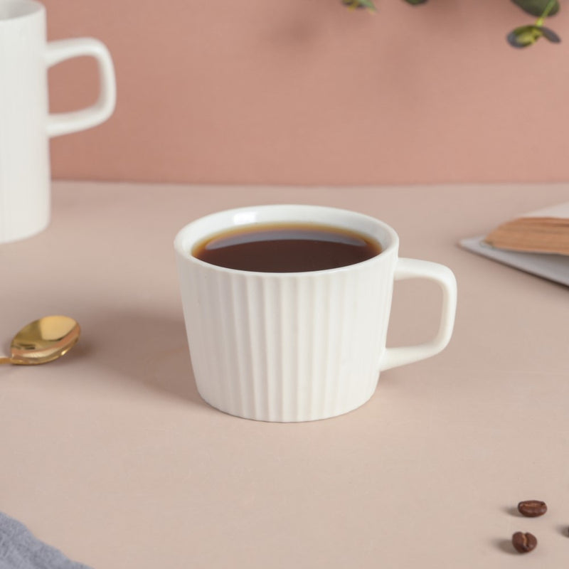 Snow White Ribbed Teacup 150 ml- Tea cup, coffee cup, cup for tea | Cups and Mugs for Office Table & Home Decoration