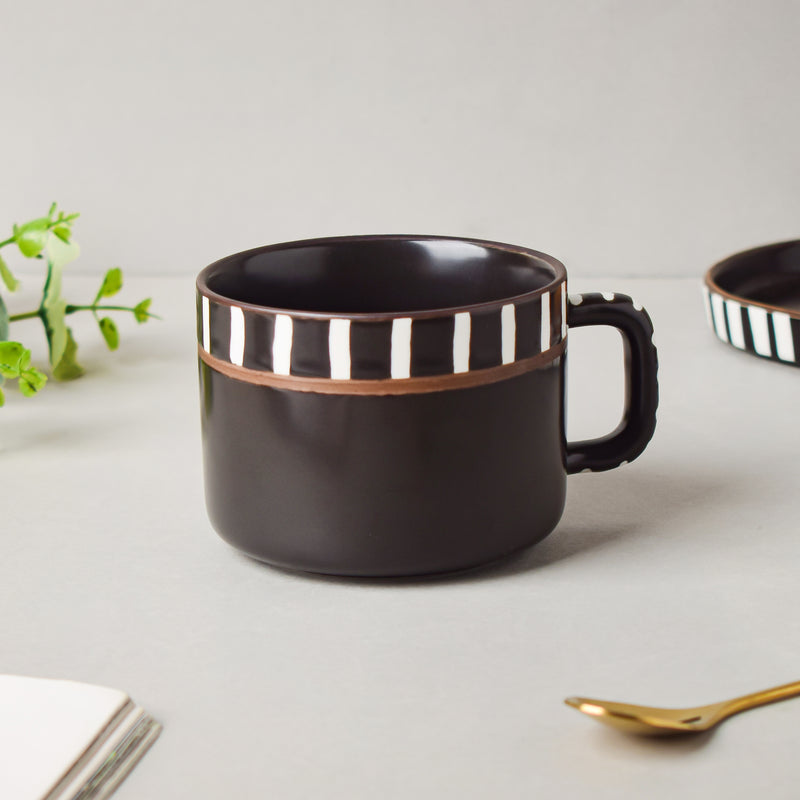 Monochrome Black And White Cup 200 ml- Tea cup, coffee cup, cup for tea | Cups and Mugs for Office Table & Home Decoration