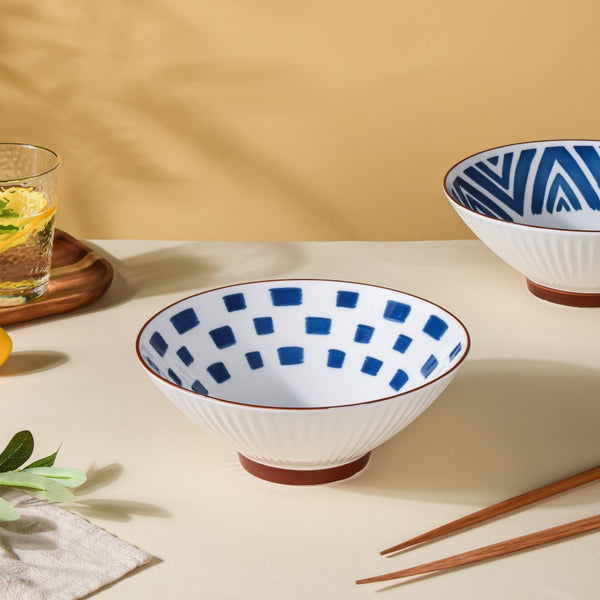 Umai Patterned Ceramic Ramen Bowl Blue And White 900 ml