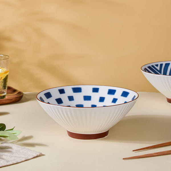 Umai Patterned Ceramic Ramen Bowl Blue And White 900 ml