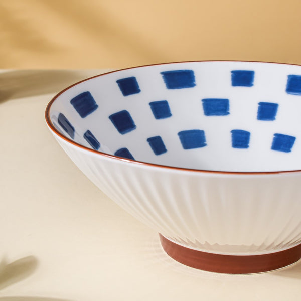 Umai Patterned Ceramic Ramen Bowl Blue And White 900 ml