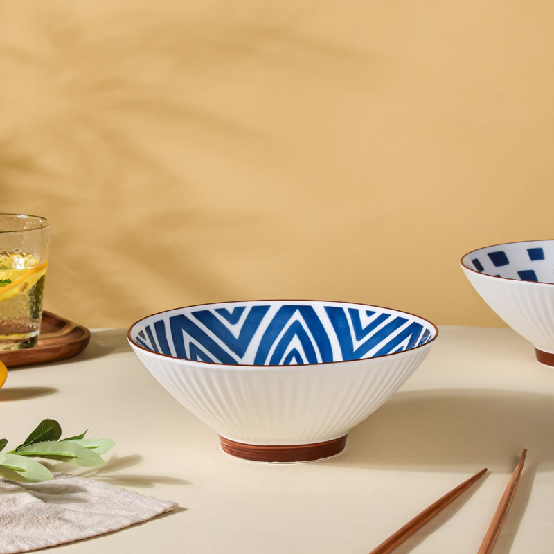 Umai Intricate Patterned Ceramic Ramen Bowl Blue And White 900 ml - Soup bowl, ceramic bowl, ramen bowl, serving bowls, salad bowls, noodle bowl | Bowls for dining table & home decor