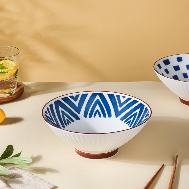 Umai Intricate Patterned Ceramic Ramen Bowl Blue And White 900 ml - Soup bowl, ceramic bowl, ramen bowl, serving bowls, salad bowls, noodle bowl | Bowls for dining table & home decor