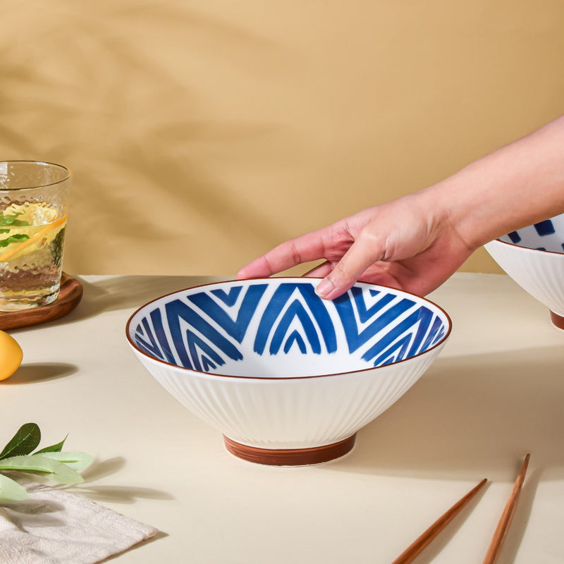 Umai Intricate Patterned Ceramic Ramen Bowl Blue And White 900 ml - Soup bowl, ceramic bowl, ramen bowl, serving bowls, salad bowls, noodle bowl | Bowls for dining table & home decor