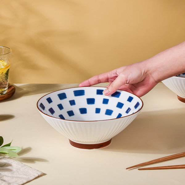 Umai Patterned Ceramic Ramen Bowl Blue And White 900 ml