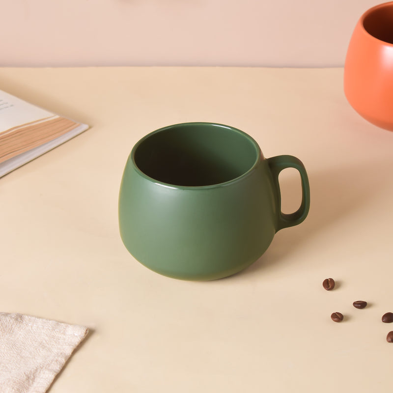 Bottle Green Round Cup 350 ml- Mug for coffee, tea mug, cappuccino mug | Cups and Mugs for Coffee Table & Home Decor