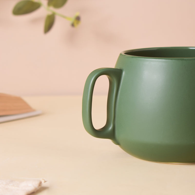 Bottle Green Round Cup 350 ml- Mug for coffee, tea mug, cappuccino mug | Cups and Mugs for Coffee Table & Home Decor