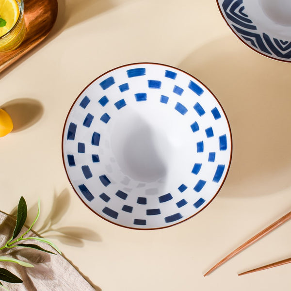 Umai Patterned Ceramic Ramen Bowl Blue And White 900 ml