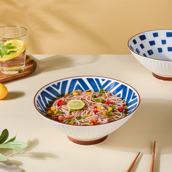 Umai Intricate Patterned Ceramic Ramen Bowl Blue And White 900 ml - Soup bowl, ceramic bowl, ramen bowl, serving bowls, salad bowls, noodle bowl | Bowls for dining table & home decor
