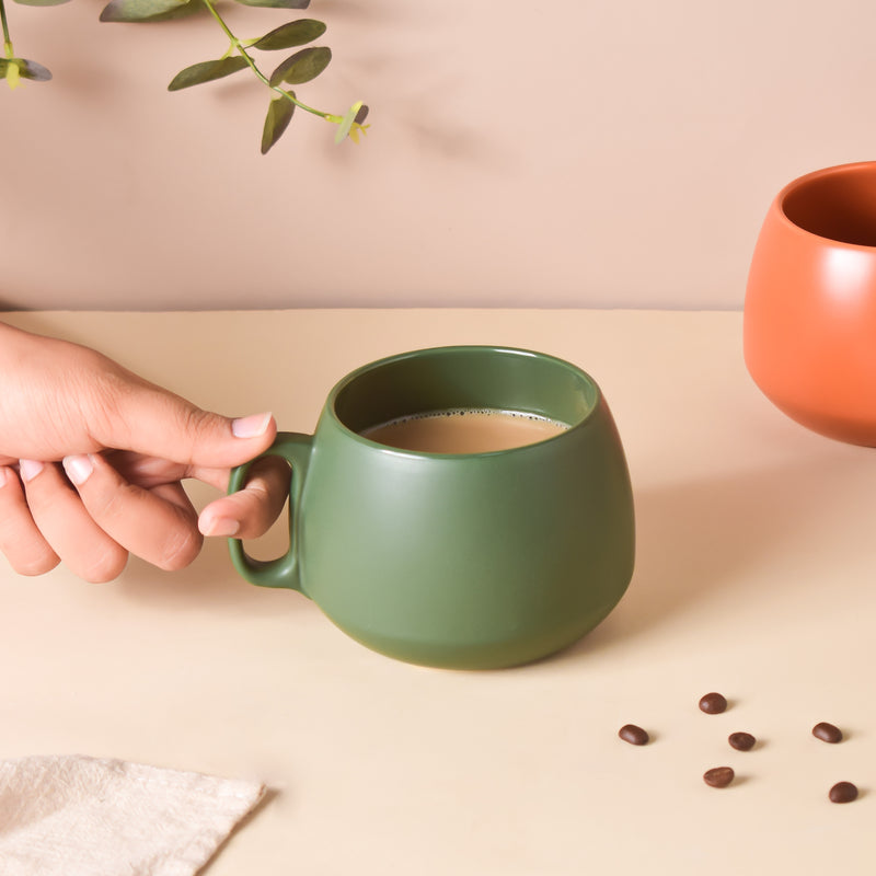 Bottle Green Round Cup 350 ml- Mug for coffee, tea mug, cappuccino mug | Cups and Mugs for Coffee Table & Home Decor