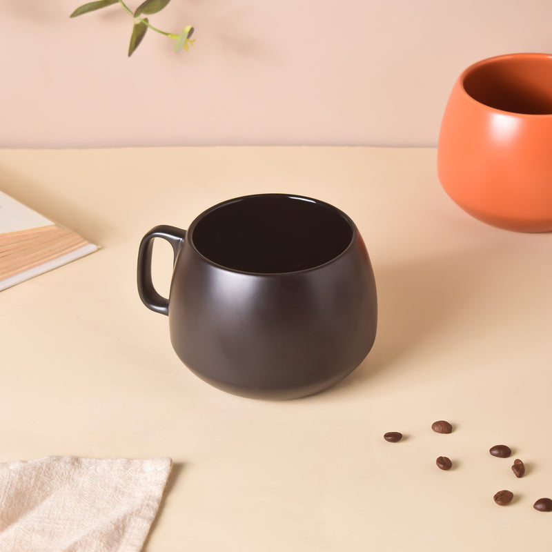 Jet Black Round Mug 350 ml- Mug for coffee, tea mug, cappuccino mug | Cups and Mugs for Coffee Table & Home Decor