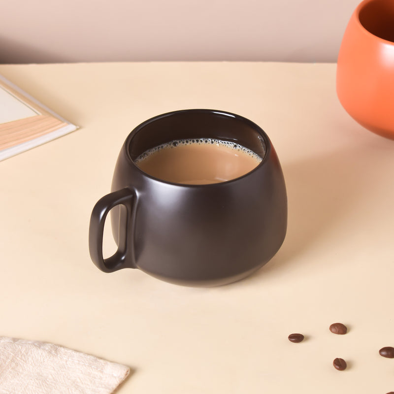 Jet Black Round Mug 350 ml- Mug for coffee, tea mug, cappuccino mug | Cups and Mugs for Coffee Table & Home Decor