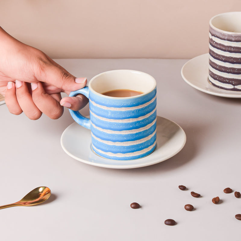 Blue And White Textured Cup Set 150 ml- Tea cup, coffee cup, cup for tea | Cups and Mugs for Office Table & Home Decoration
