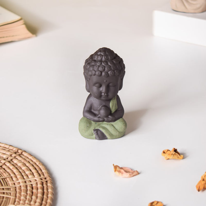 Meditating Monk Clay Showpiece Small Sage Green - Showpiece | Home decor item | Room decoration item