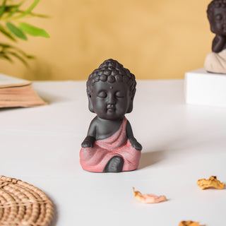 Meditating Monk Clay Showpiece Small Brown
