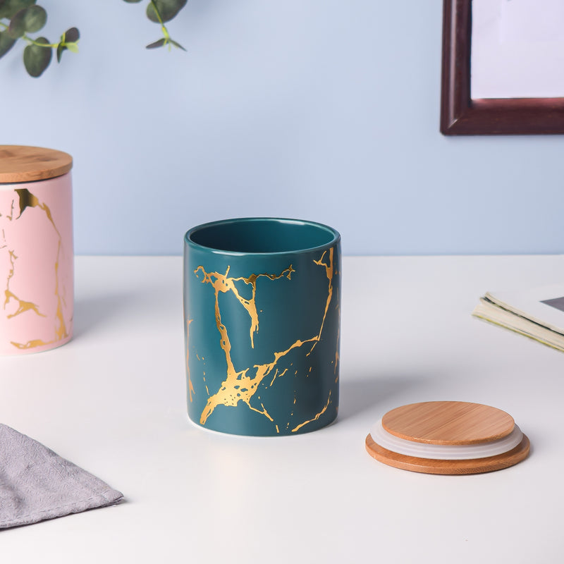 Auric Marble Green Jar with Lid - Jar