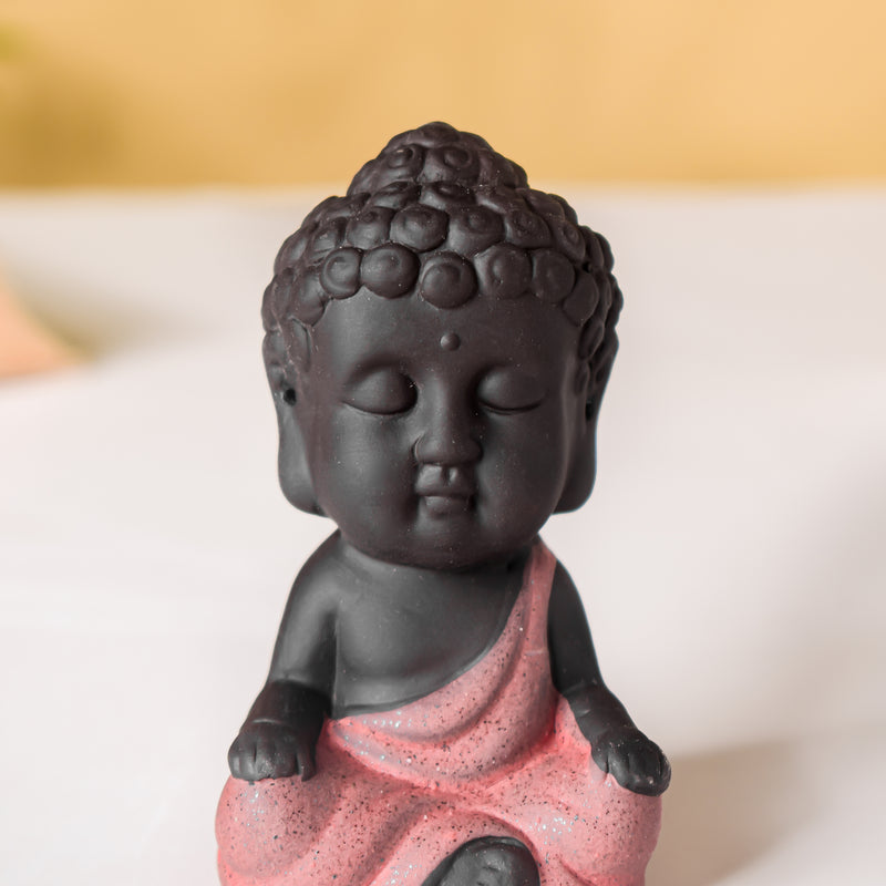 Meditating Monk Clay Showpiece Small Brown - Showpiece | Home decor item | Room decoration item